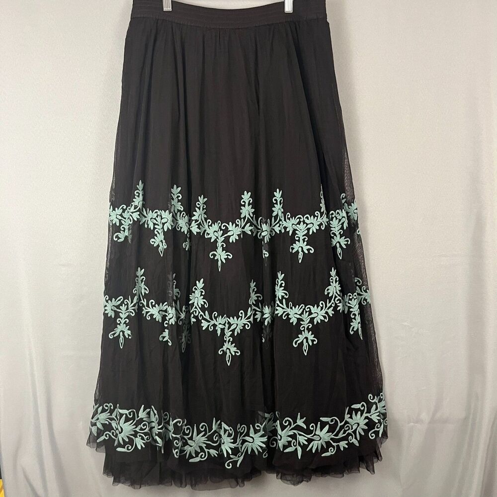 Double D Ranch Black Maxi Skirt with Blue Embroidery